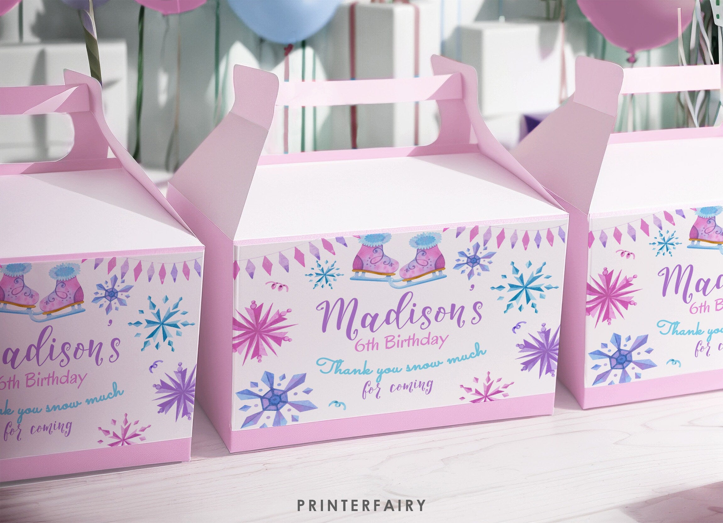 Ice Skating Birthday Favor Box Labels, Winter Wonderland Printable (Instant Download)
