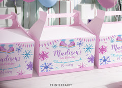Ice Skating Birthday Favor Box Labels, Winter Wonderland Printable (Instant Download)
