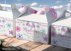 Ice Skating Birthday Favor Box Labels, Winter Wonderland Printable (Instant Download)