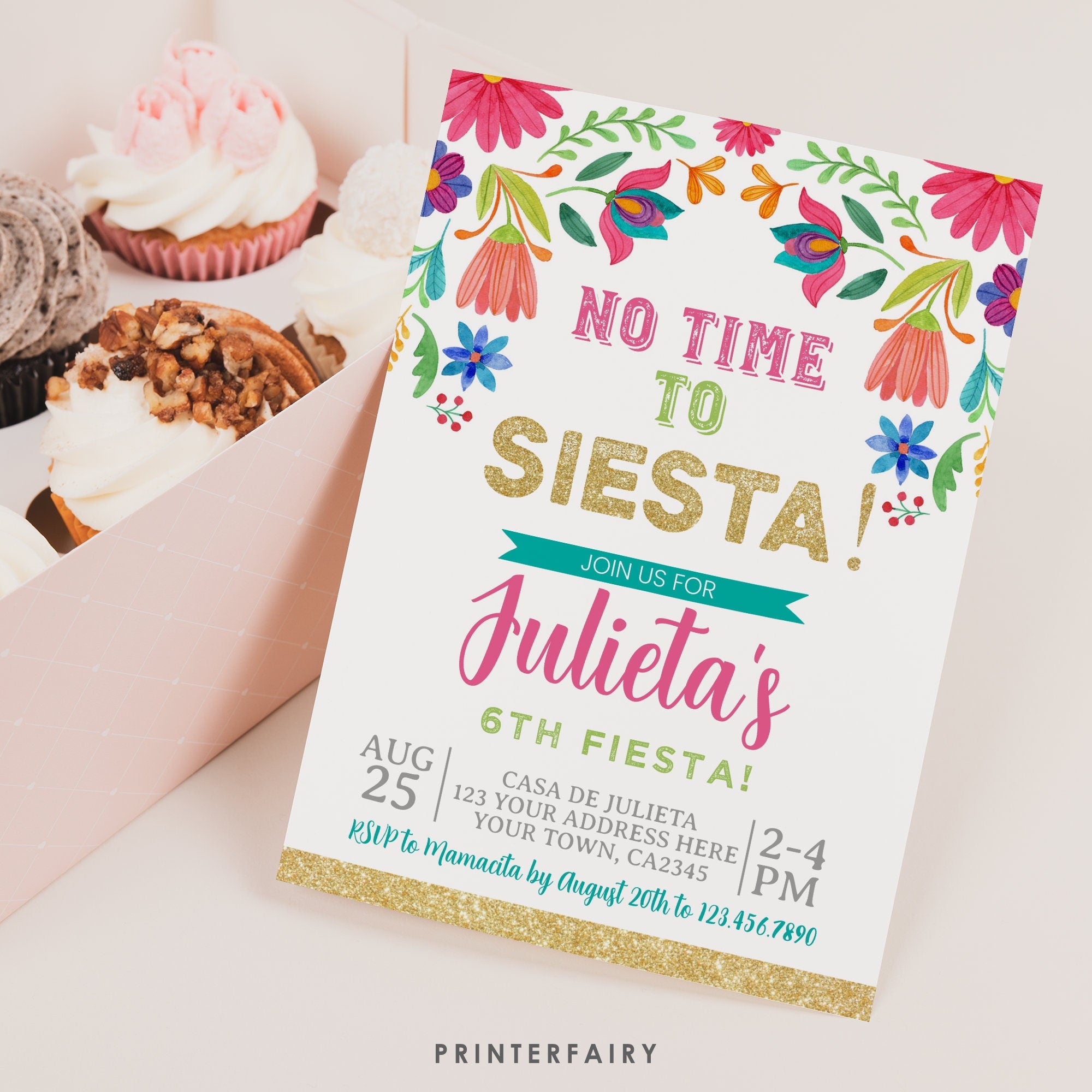 Mexican Floral Fiesta Birthday Invitation, Editable Party Invite (Digital Item)