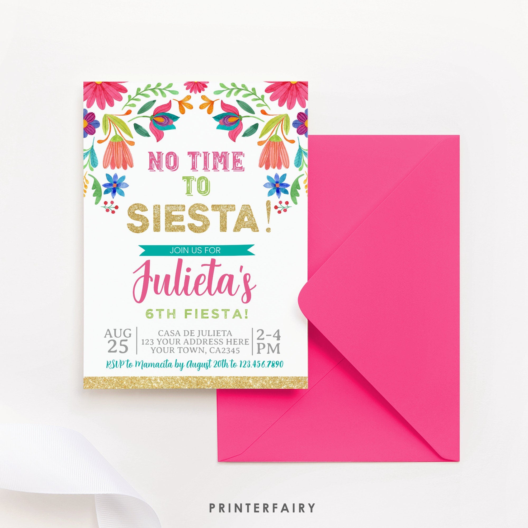 Mexican Floral Fiesta Birthday Invitation, Editable Party Invite (Digital Item)