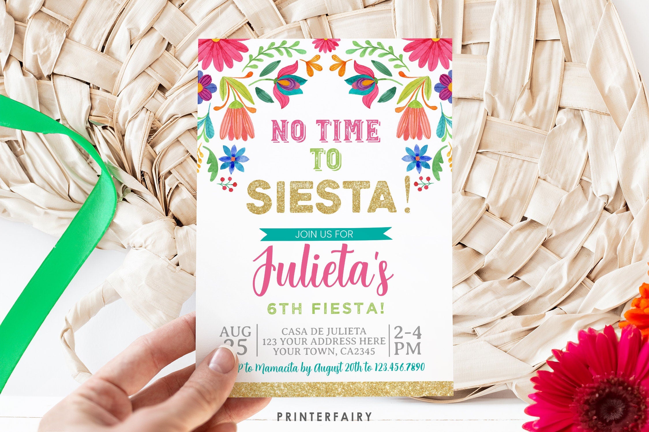 Mexican Floral Fiesta Birthday Invitation, Editable Party Invite (Digital Item)