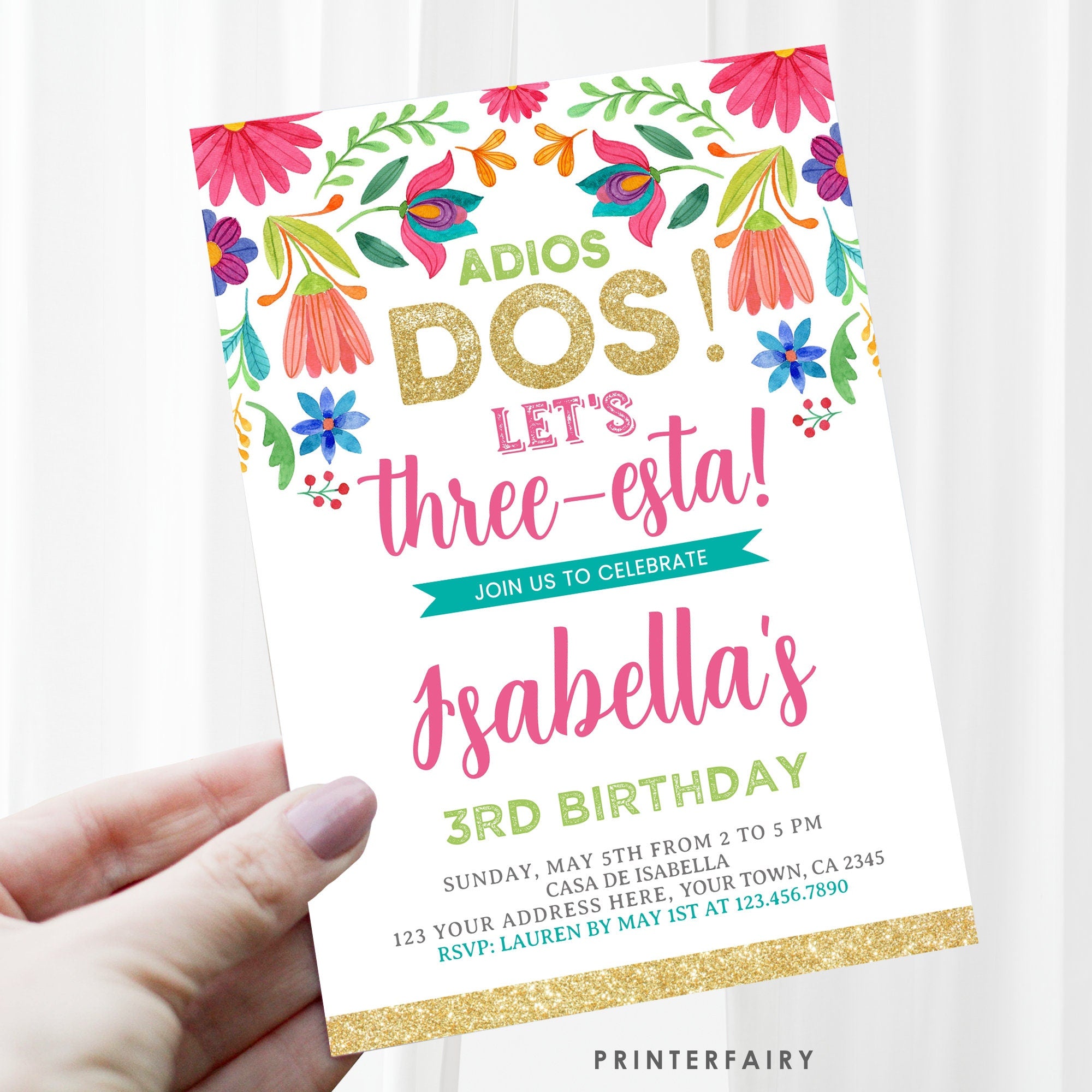 Cinco de Mayo 3RD Birthday Invitation Editable Template, edit for any age, Instant Download