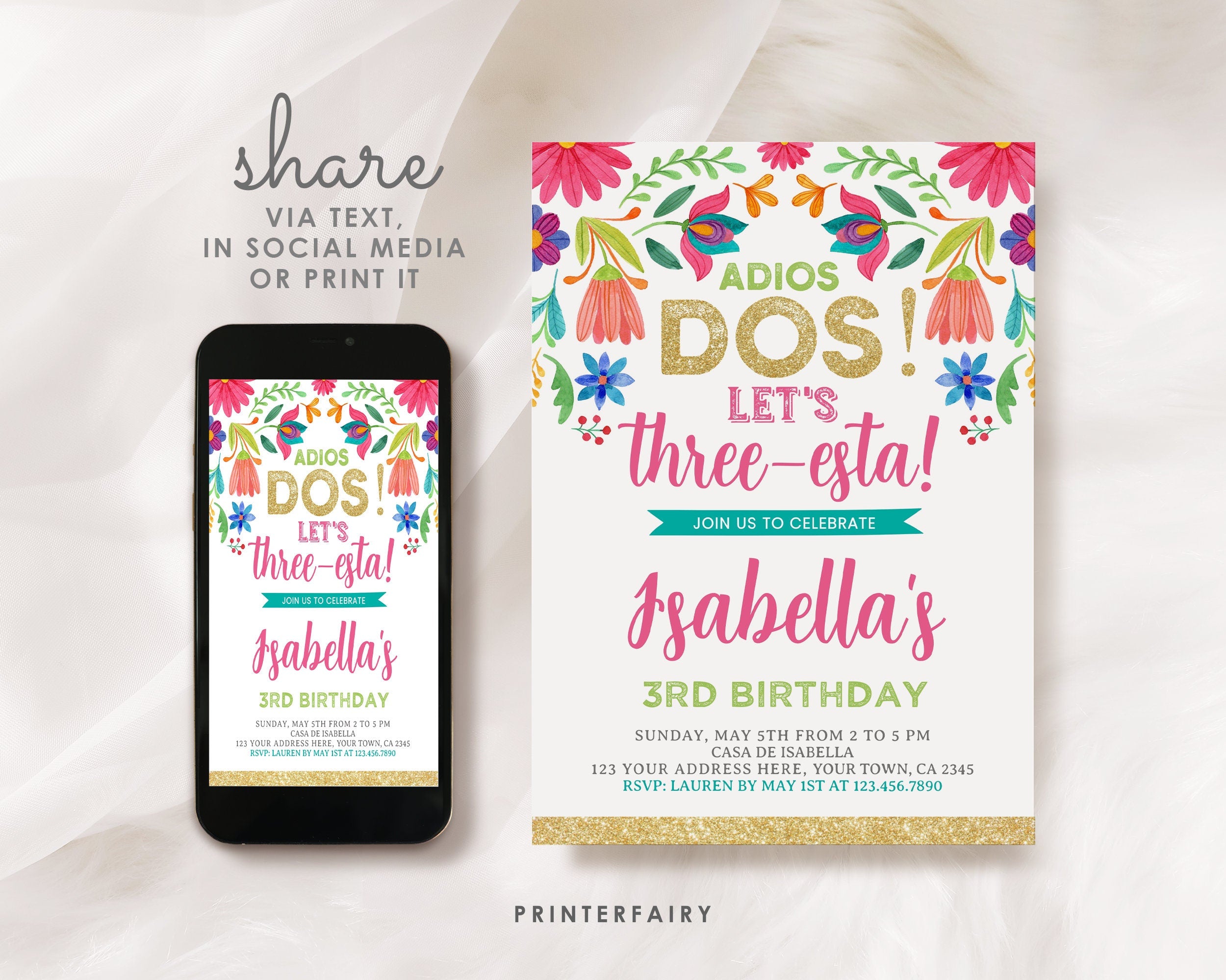 Cinco de Mayo 3RD Birthday Invitation Editable Template, edit for any age, Instant Download