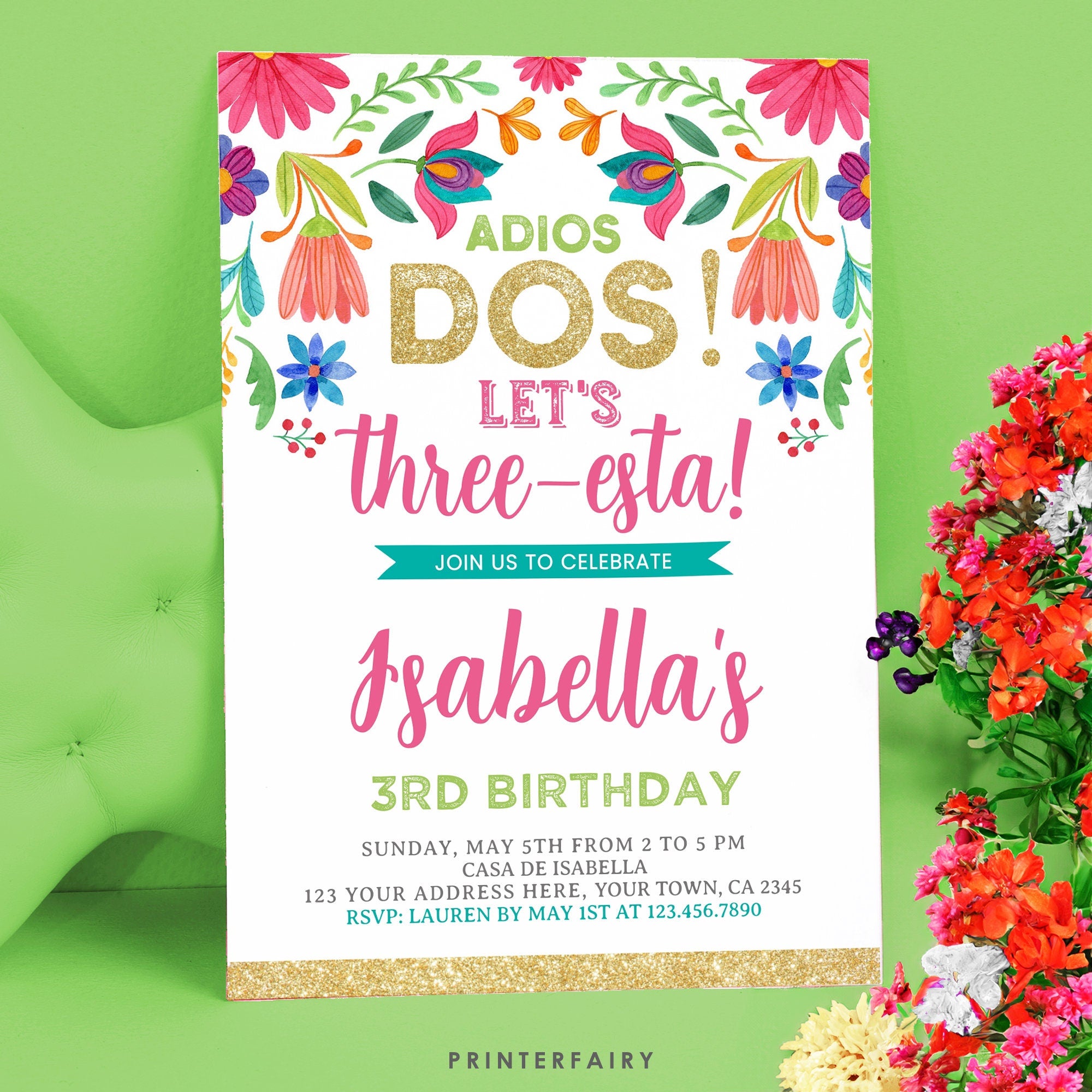 Cinco de Mayo 3RD Birthday Invitation Editable Template, edit for any age, Instant Download