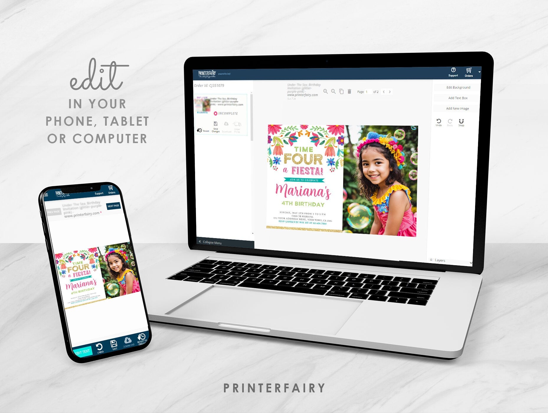 Floral Fiesta 4th Birthday Invitation with Photo (Digital Download)