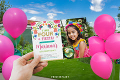 Floral Fiesta 4th Birthday Invitation with Photo (Digital Download)