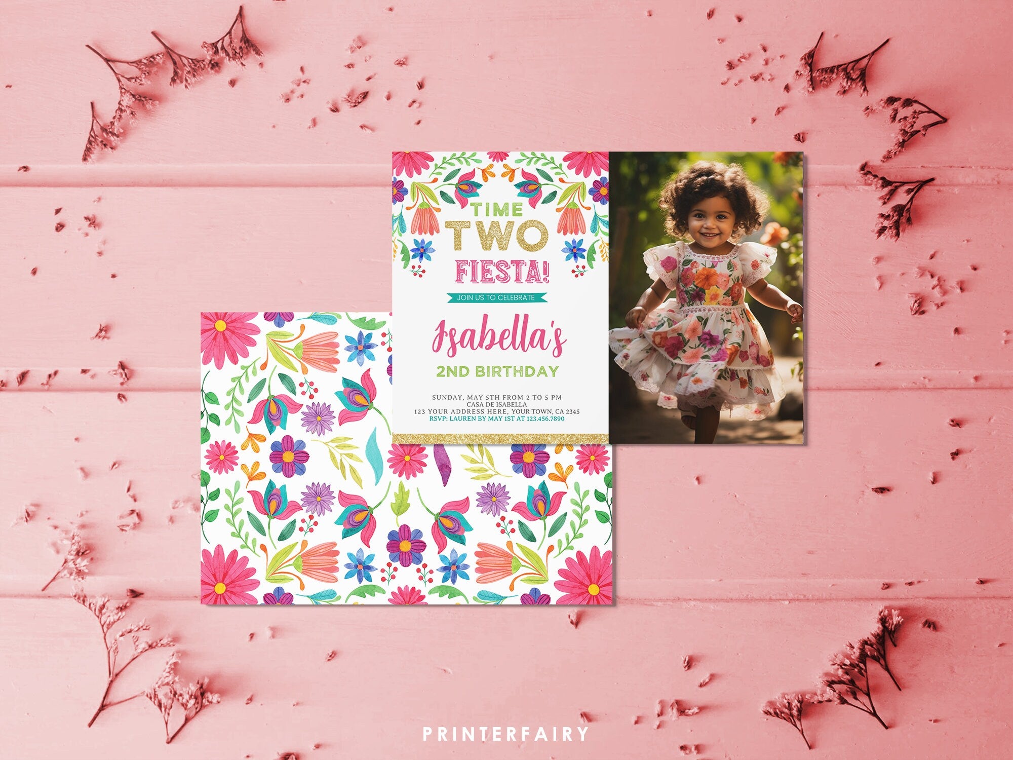 Floral Fiesta 4th Birthday Invitation with Photo (Digital Download)