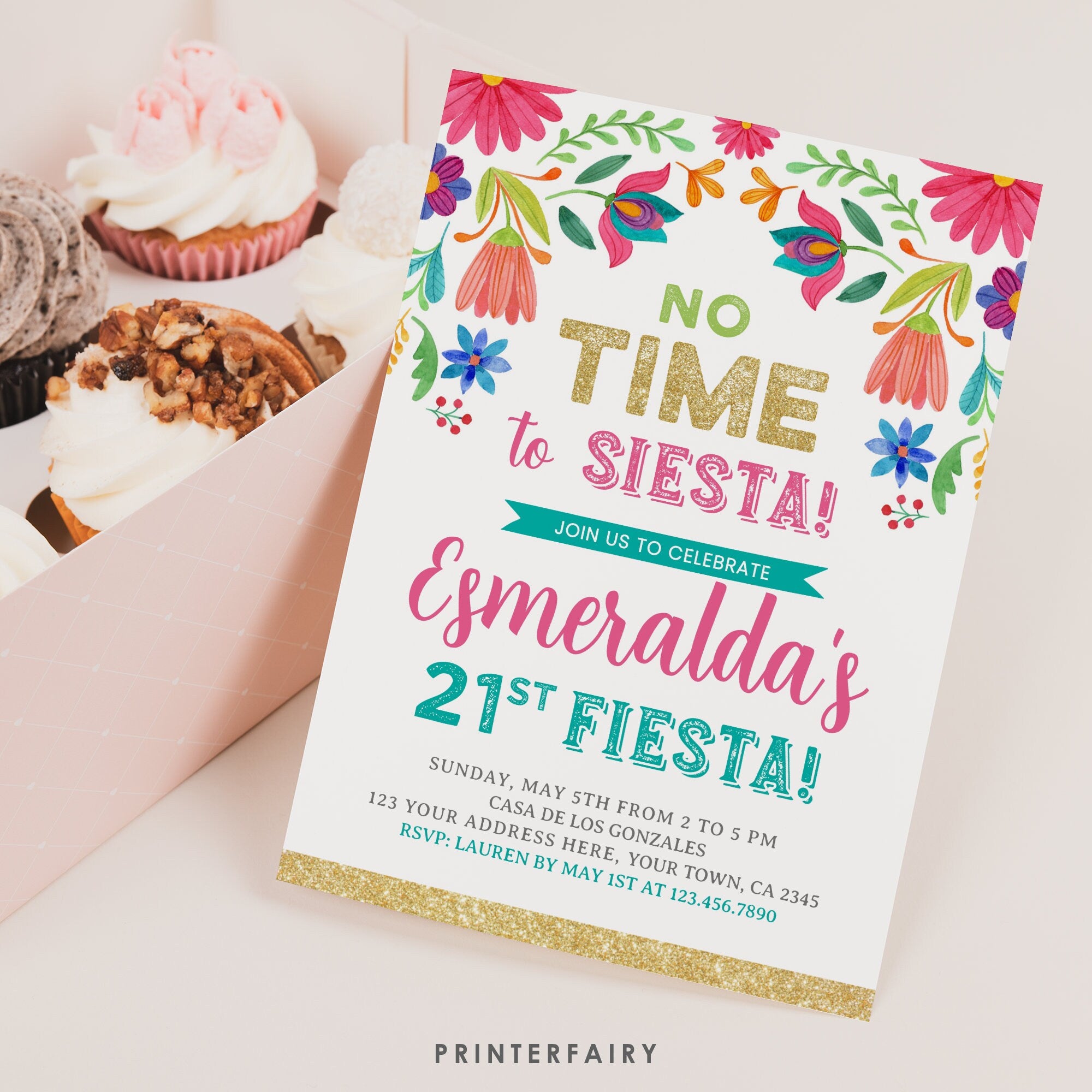 Mexican Floral Fiesta 21st Birthday Invitation (Editable Digital Item)