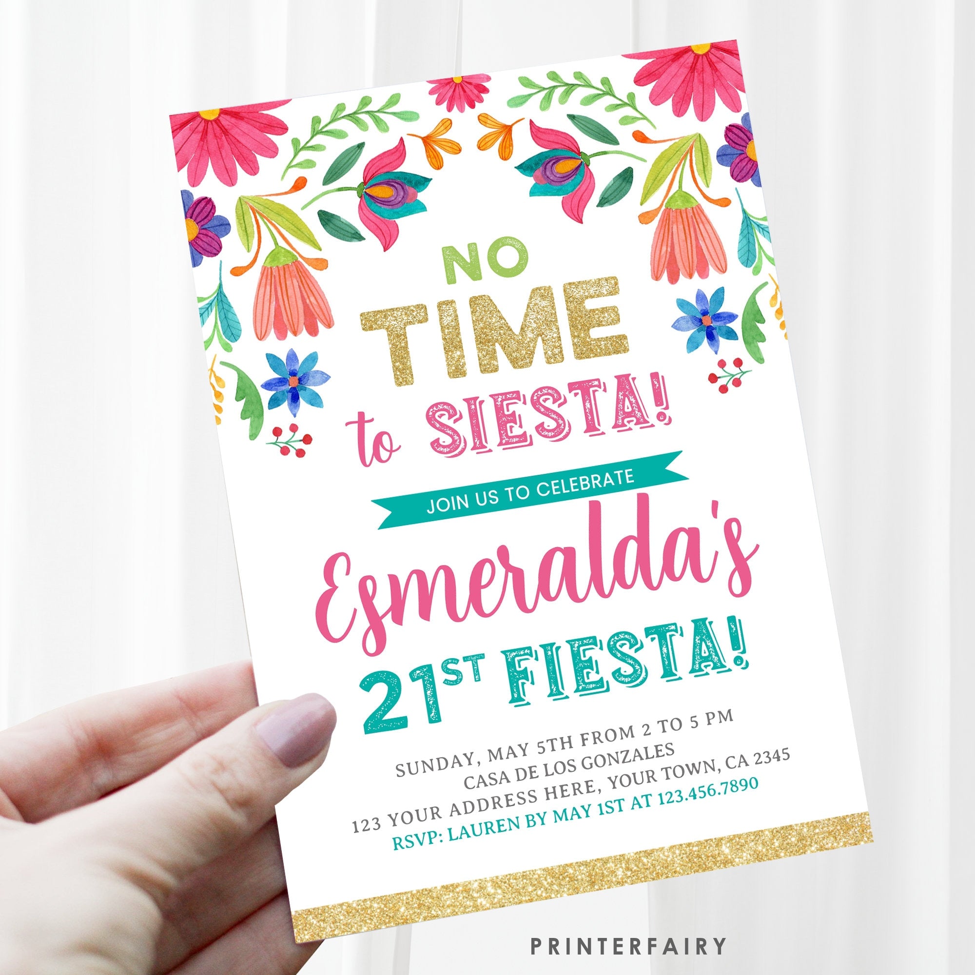 Mexican Floral Fiesta 21st Birthday Invitation (Editable Digital Item)