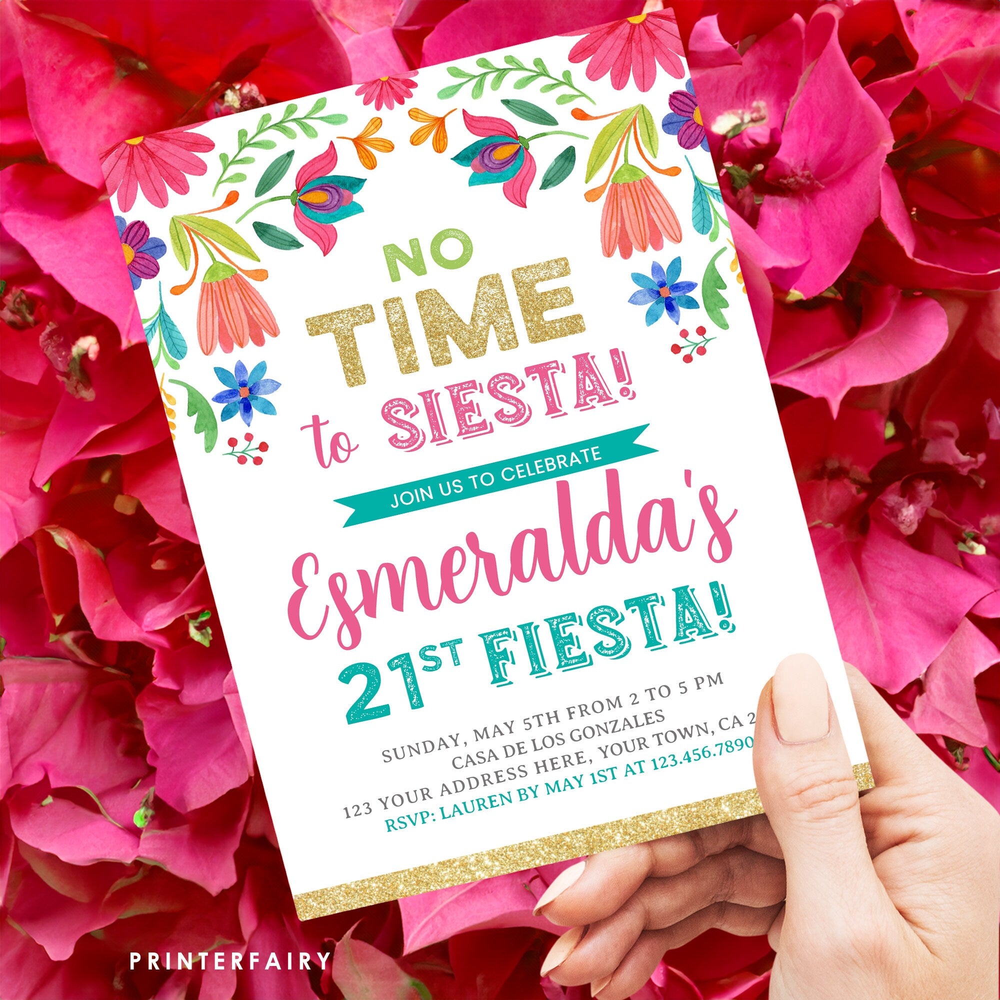 Mexican Floral Fiesta 21st Birthday Invitation (Editable Digital Item)