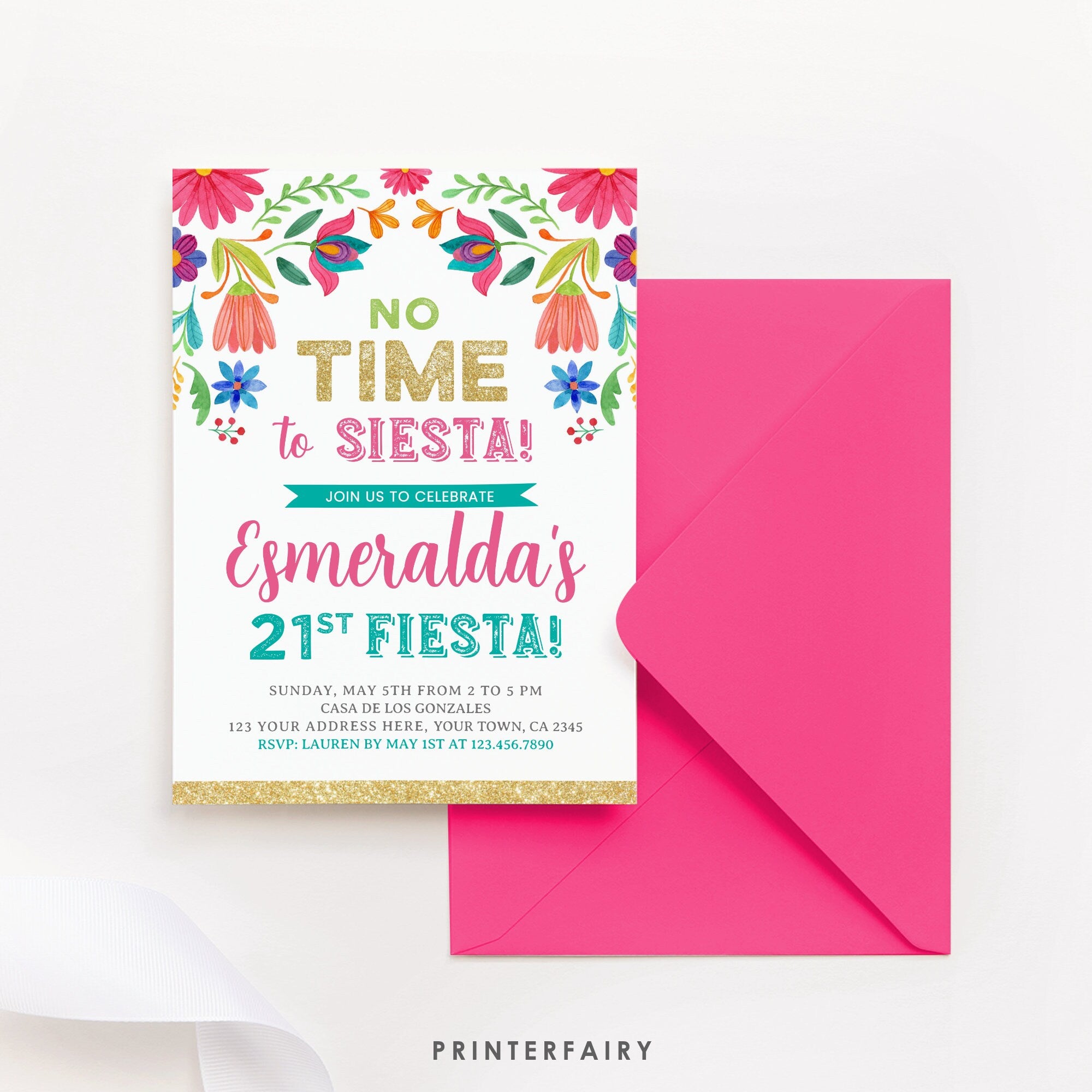 Mexican Floral Fiesta 21st Birthday Invitation (Editable Digital Item)
