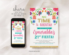 Mexican Floral Fiesta 21st Birthday Invitation (Editable Digital Item)