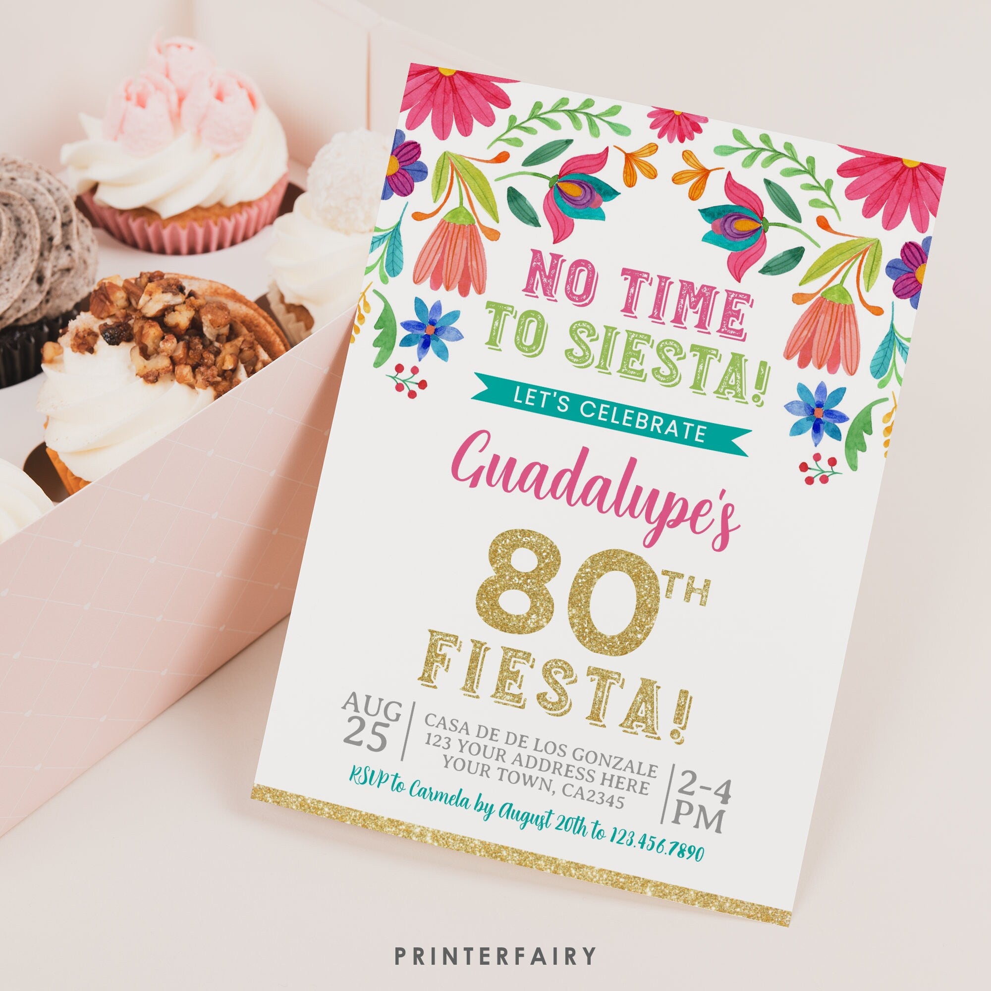 Adult Fiesta Invitation, Mexican Floral Birthday Invite, Editable (Digital Download)