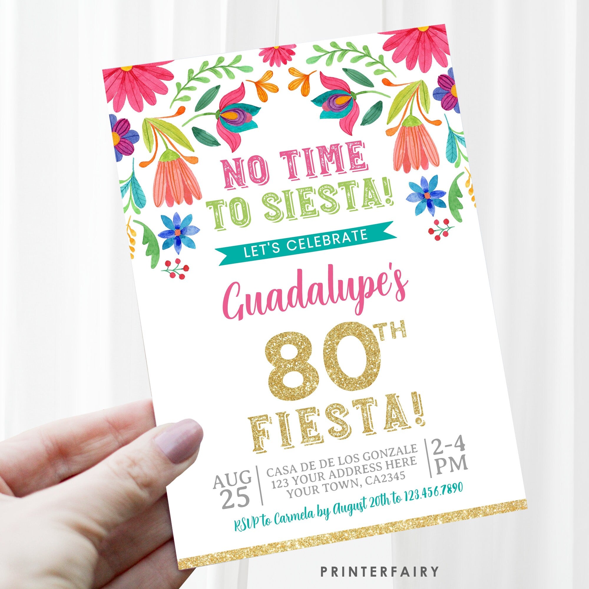 Adult Fiesta Invitation, Mexican Floral Birthday Invite, Editable (Digital Download)