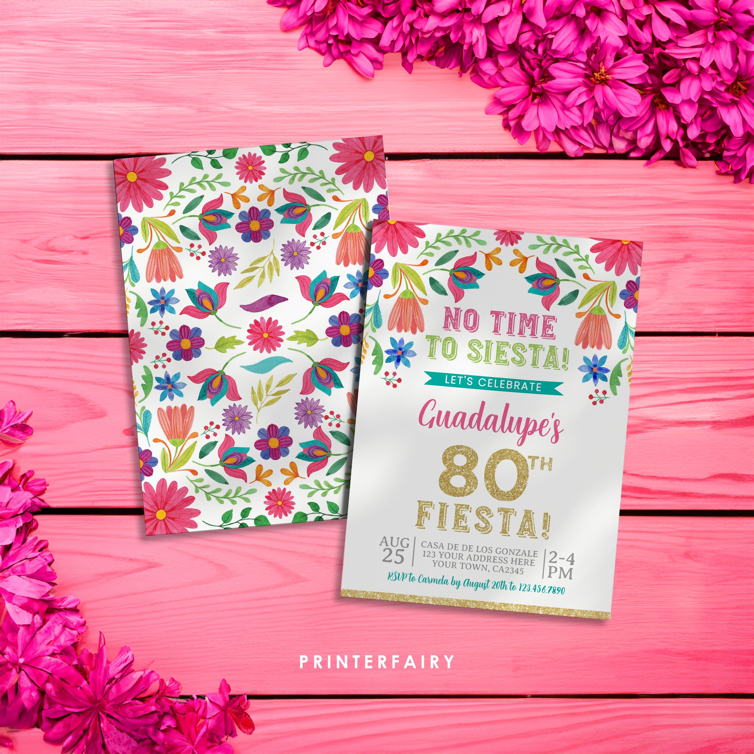 Adult Fiesta Invitation, Mexican Floral Birthday Invite, Editable (Digital Download)