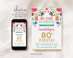 Adult Fiesta Invitation, Mexican Floral Birthday Invite, Editable (Digital Download)