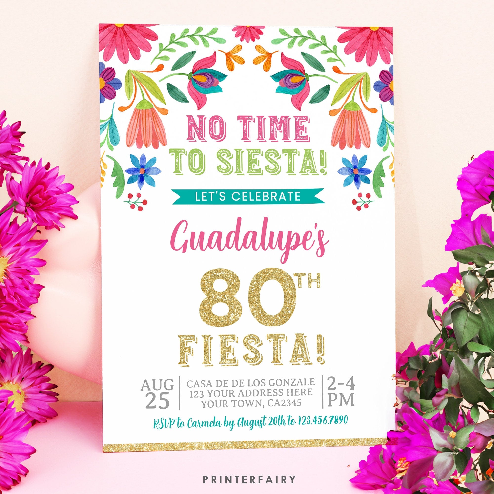 Adult Fiesta Invitation, Mexican Floral Birthday Invite, Editable (Digital Download)