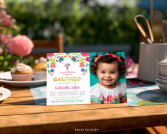 Floral Fiesta Bautizo Invitation with Photo (Digital Download)