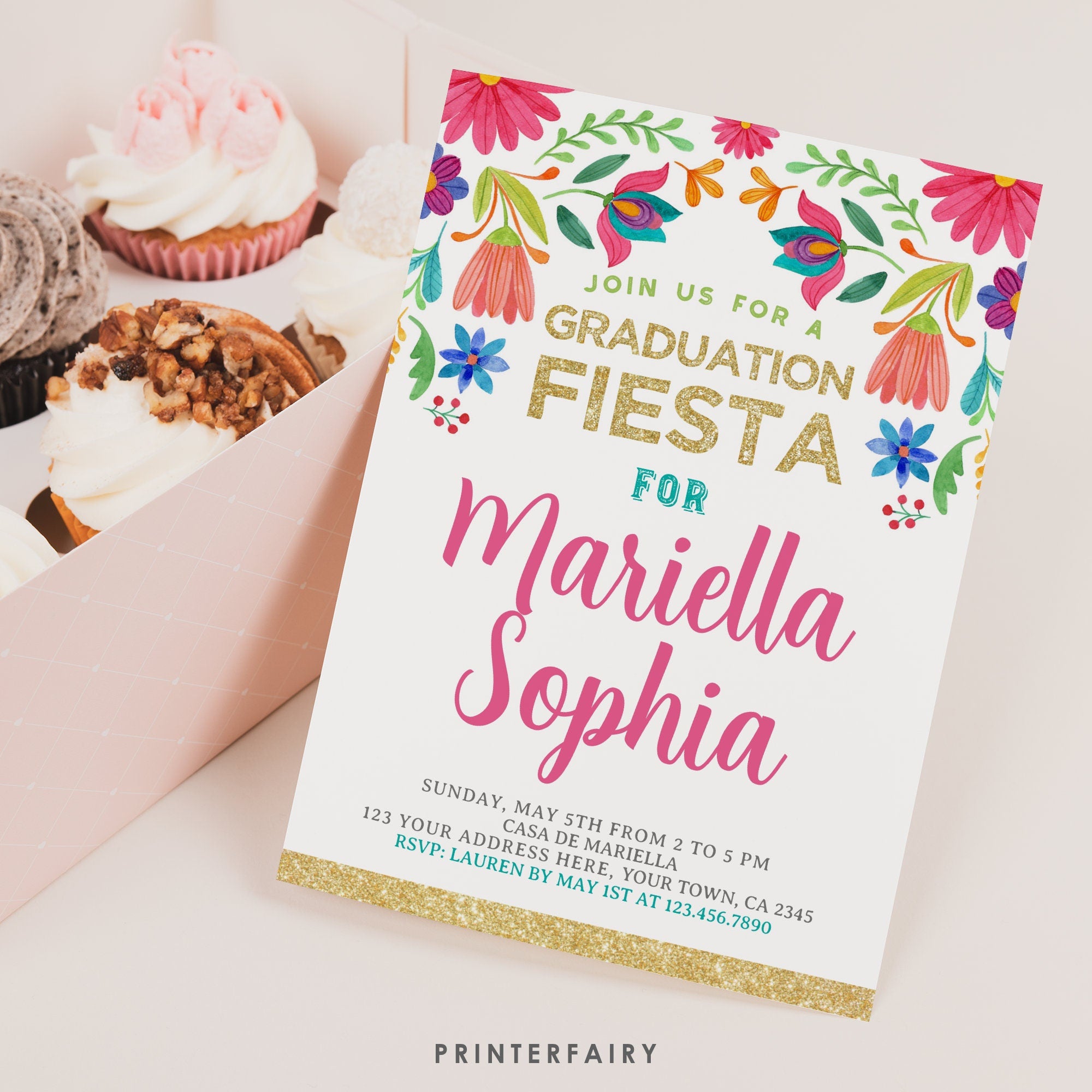 Mexican Fiesta Graduation Invitation, Floral, Editable (Instant Download)