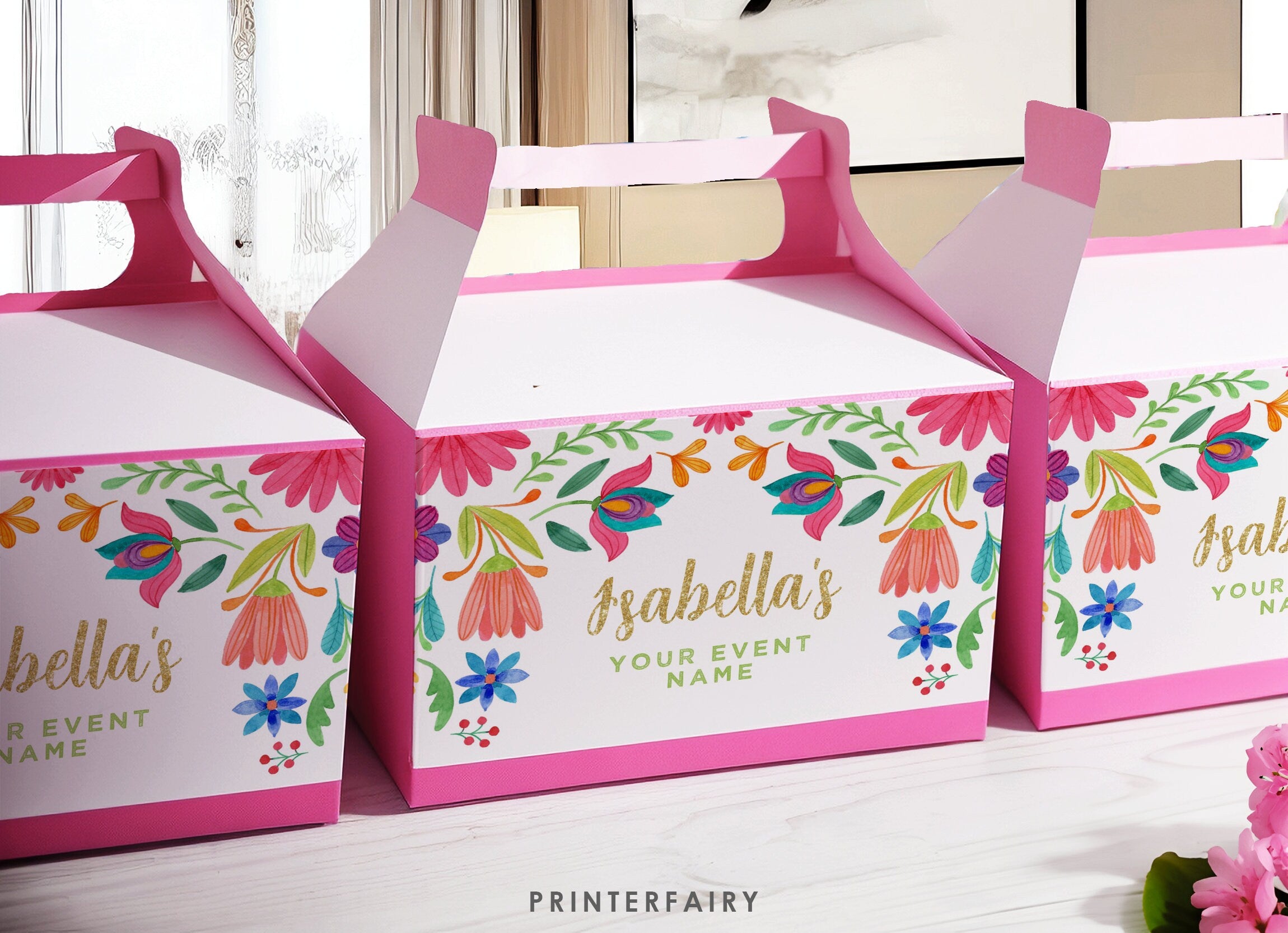 Mexican Fiesta Gable Box Label, Floral Party Decoration (Editable Digital Item)