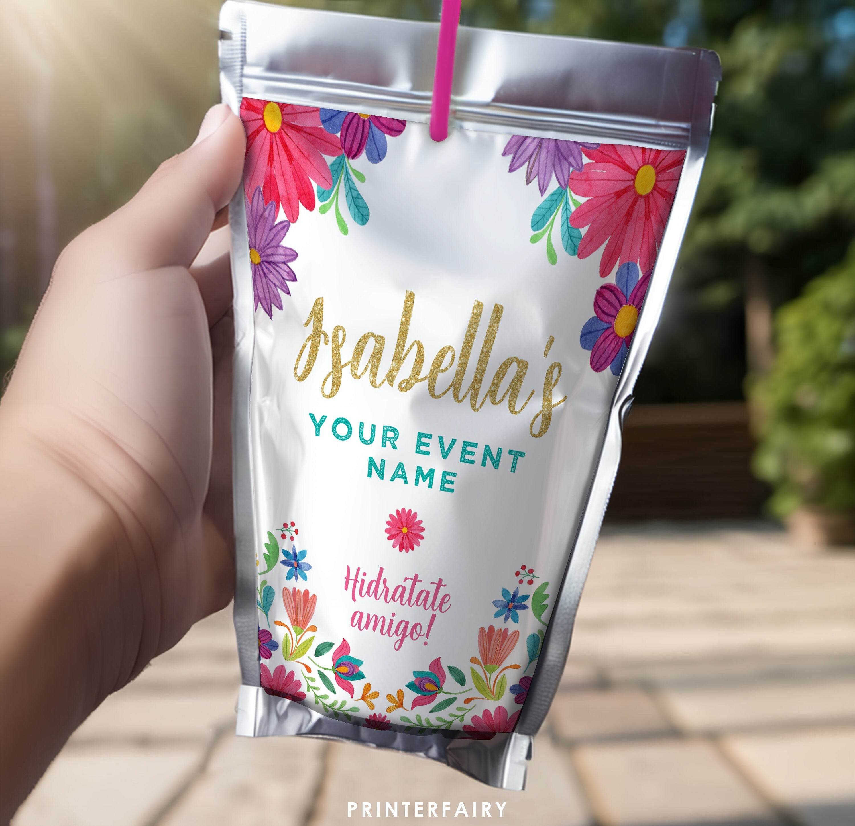 Mexican Fiesta Drink Pouch Label, Editable Party Decoration (Digital)