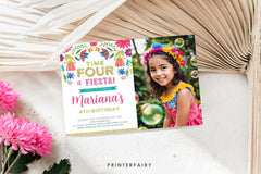 Floral Fiesta 4th Birthday Invitation with Photo (Digital Download)
