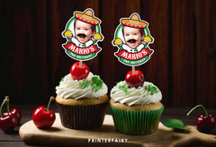 Taco Birthday Party Personalized Photo Cupcake Toppers, Mexican Fiesta (Digital)