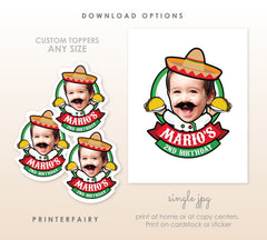 Taco Birthday Party Personalized Photo Cupcake Toppers, Mexican Fiesta (Digital)