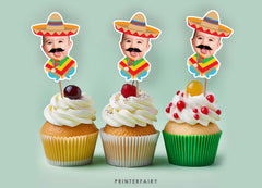 Personalized Fiesta Birthday Cupcake Toppers, Mexican Party Decor (Digital)