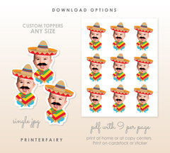 Personalized Fiesta Birthday Cupcake Toppers, Mexican Party Decor (Digital)