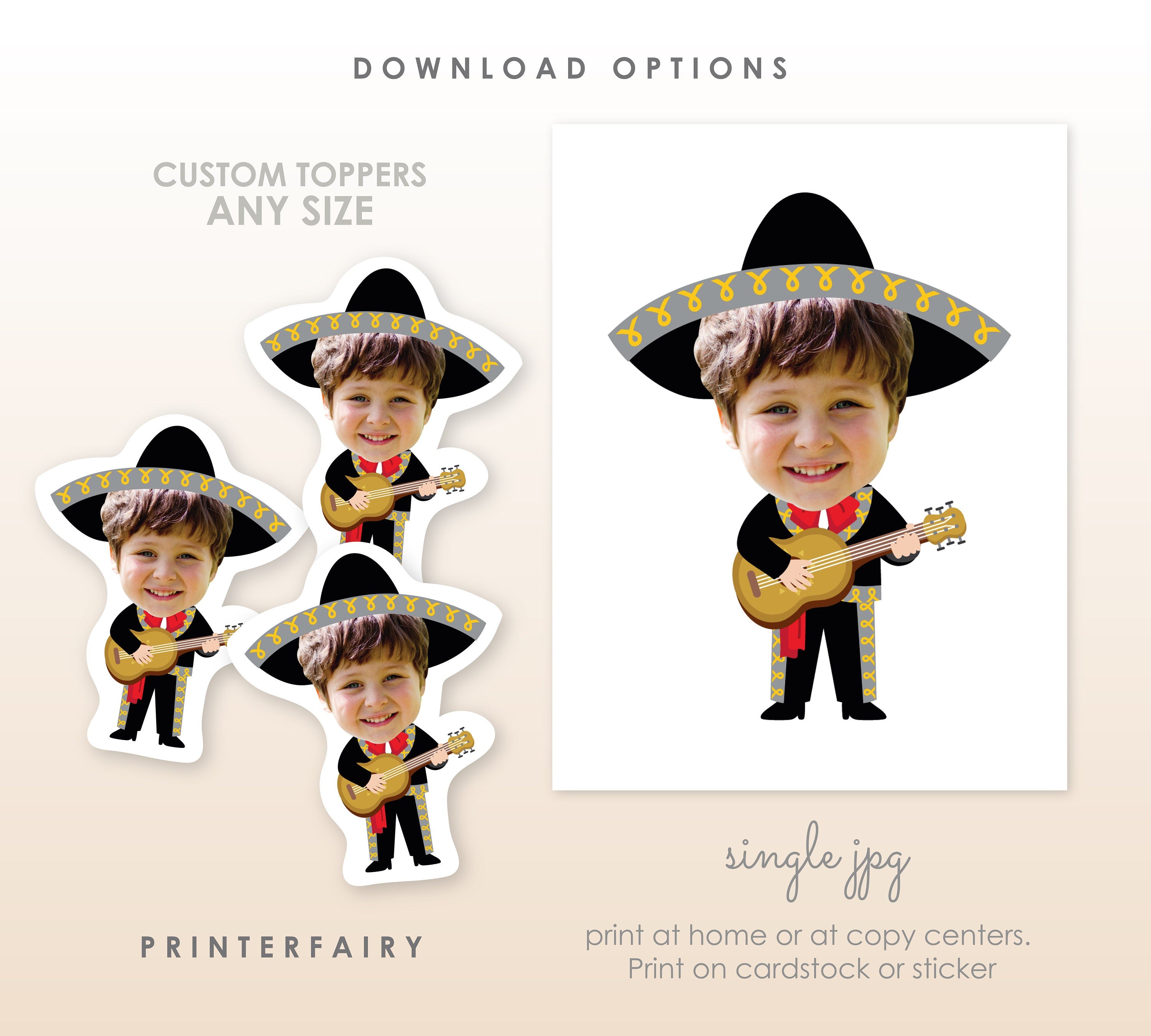Personalized Mariachi Cupcake Toppers, Mexican Fiesta Birthday (Digital)