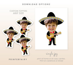 Personalized Mariachi Cupcake Toppers, Mexican Fiesta Birthday (Digital)