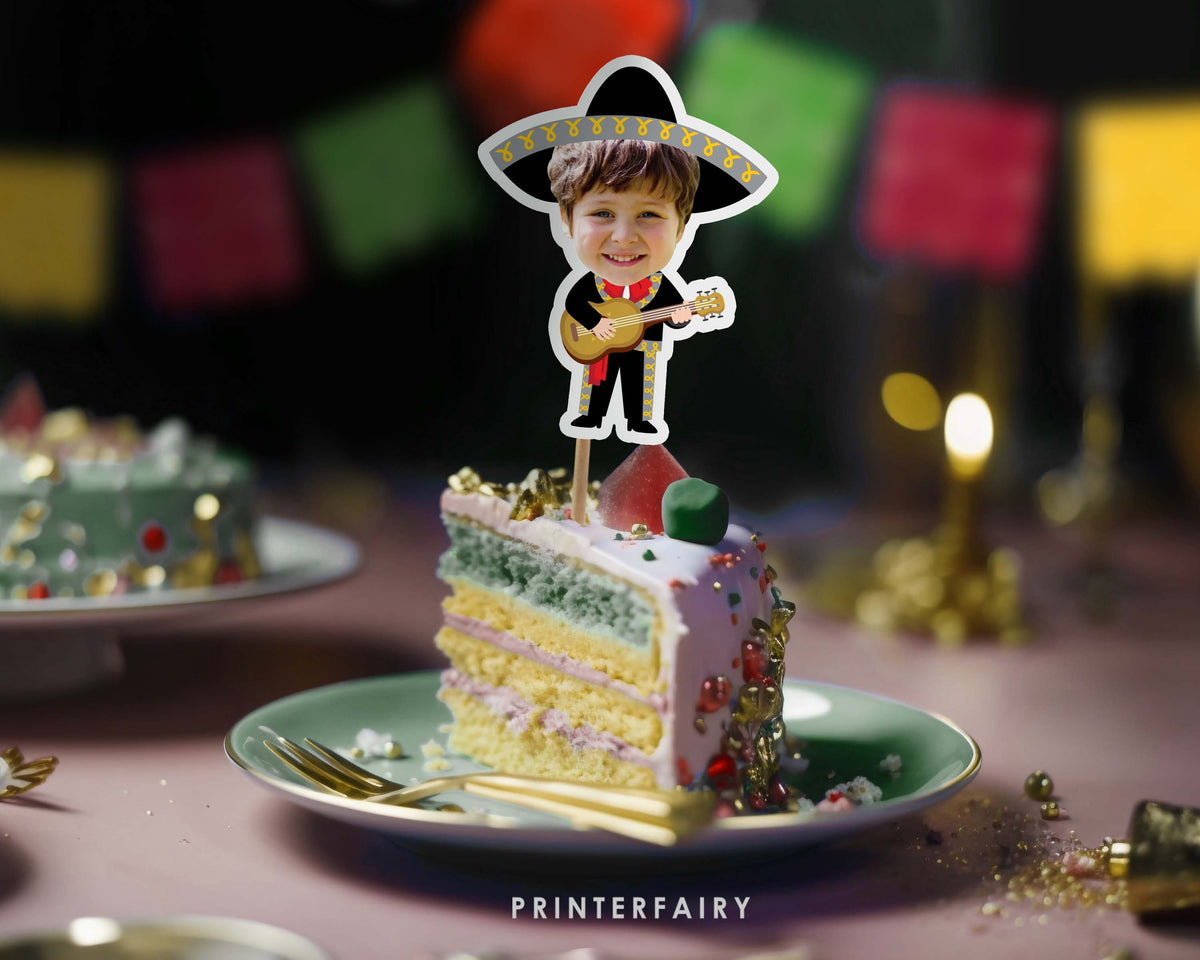Personalized Mariachi Cupcake Toppers, Mexican Fiesta Birthday (Digital)