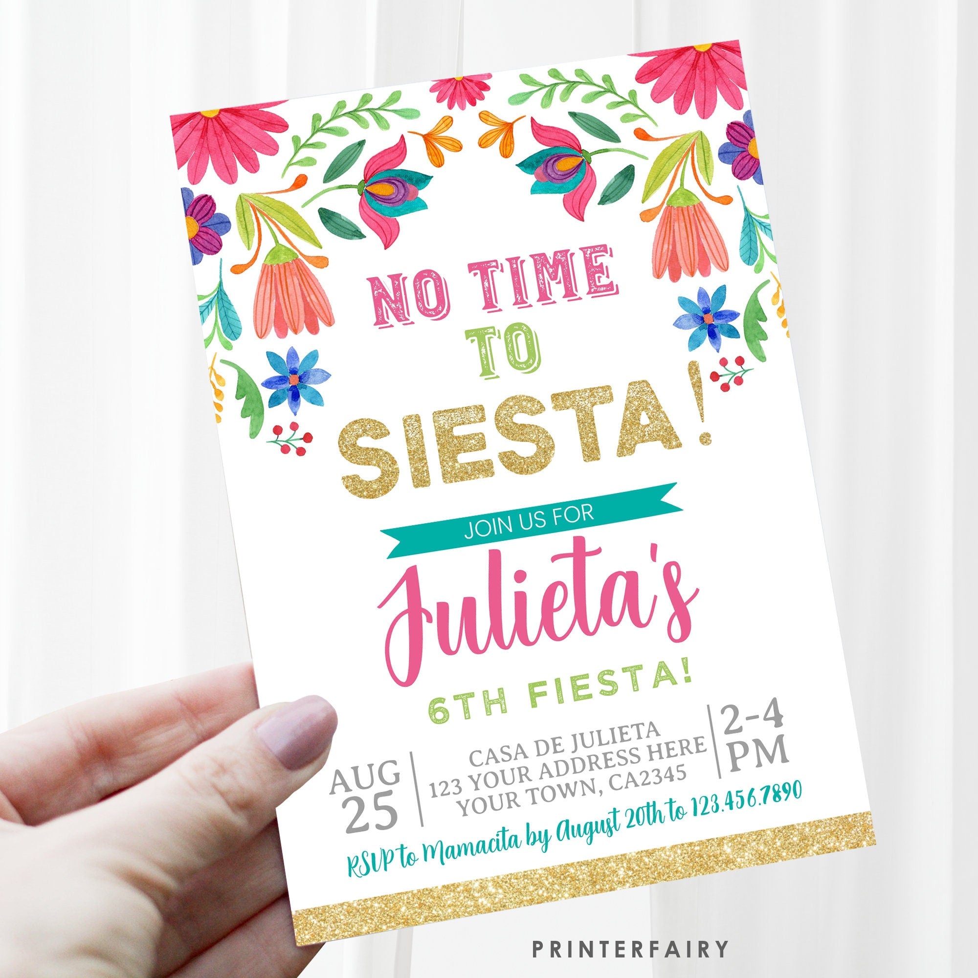 Mexican Floral Fiesta Birthday Invitation, Editable Party Invite (Digital Item)