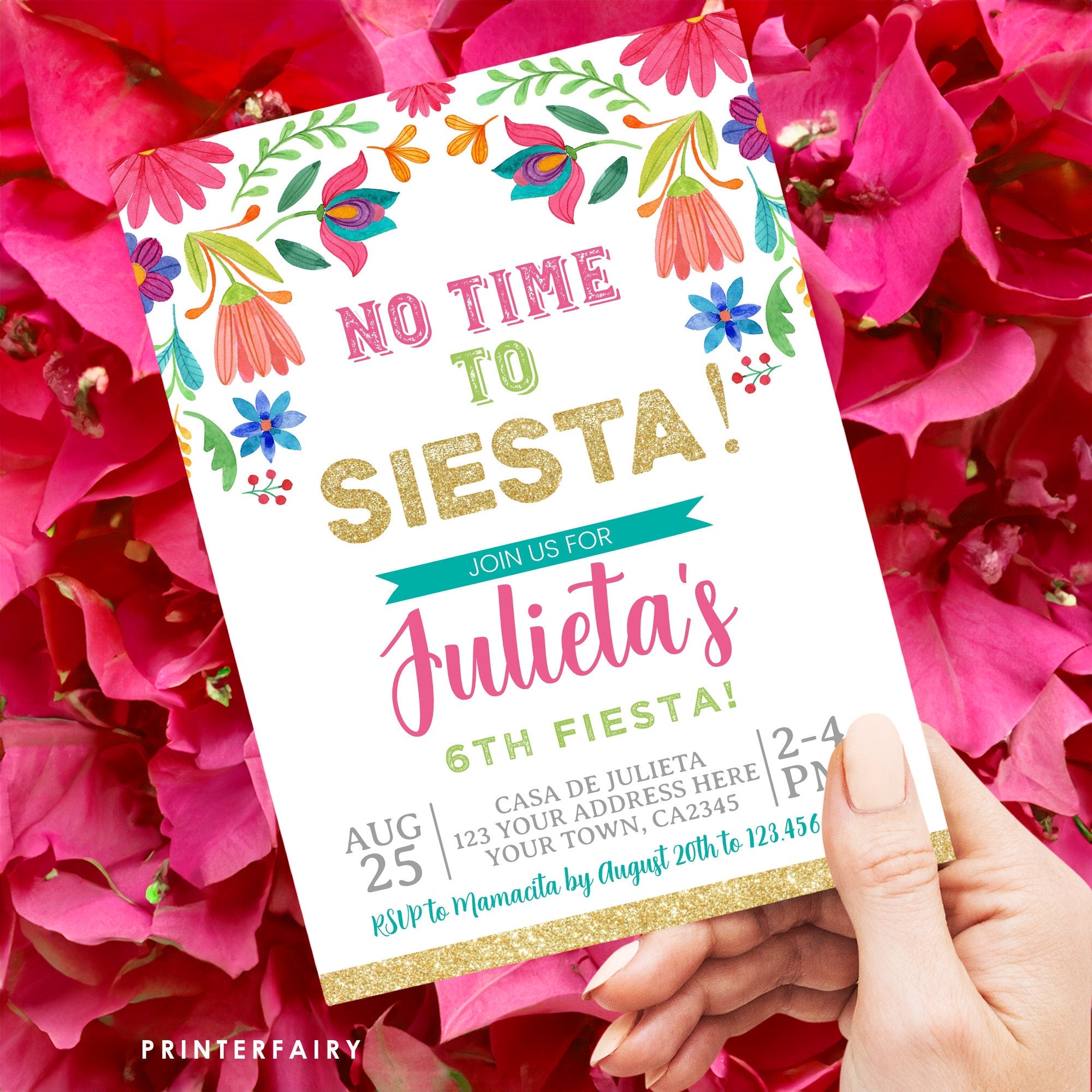 Mexican Floral Fiesta Birthday Invitation, Editable Party Invite (Digital Item)