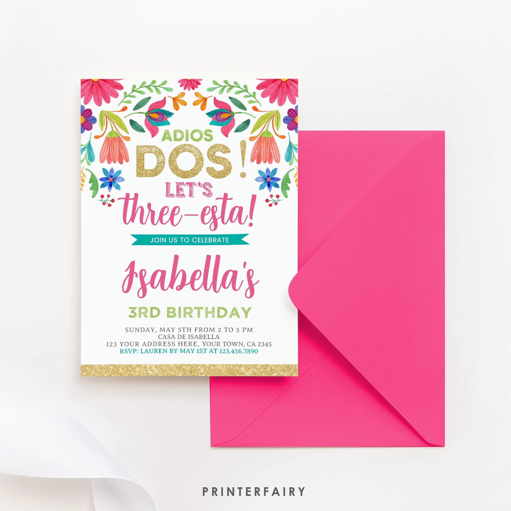 Cinco de Mayo 3RD Birthday Invitation Editable Template, edit for any age, Instant Download