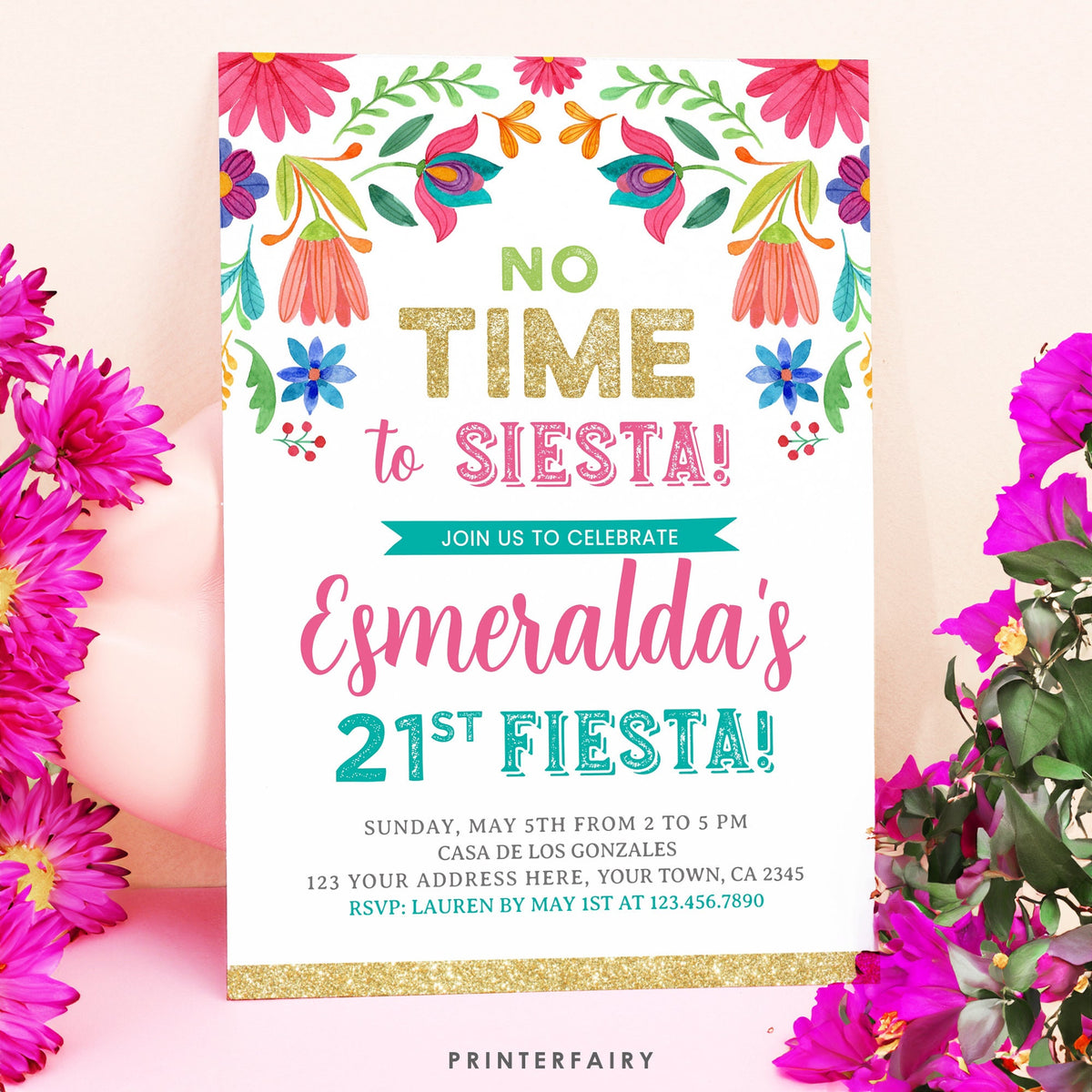 Mexican Floral Fiesta 21st Birthday Invitation (Editable Digital Item)