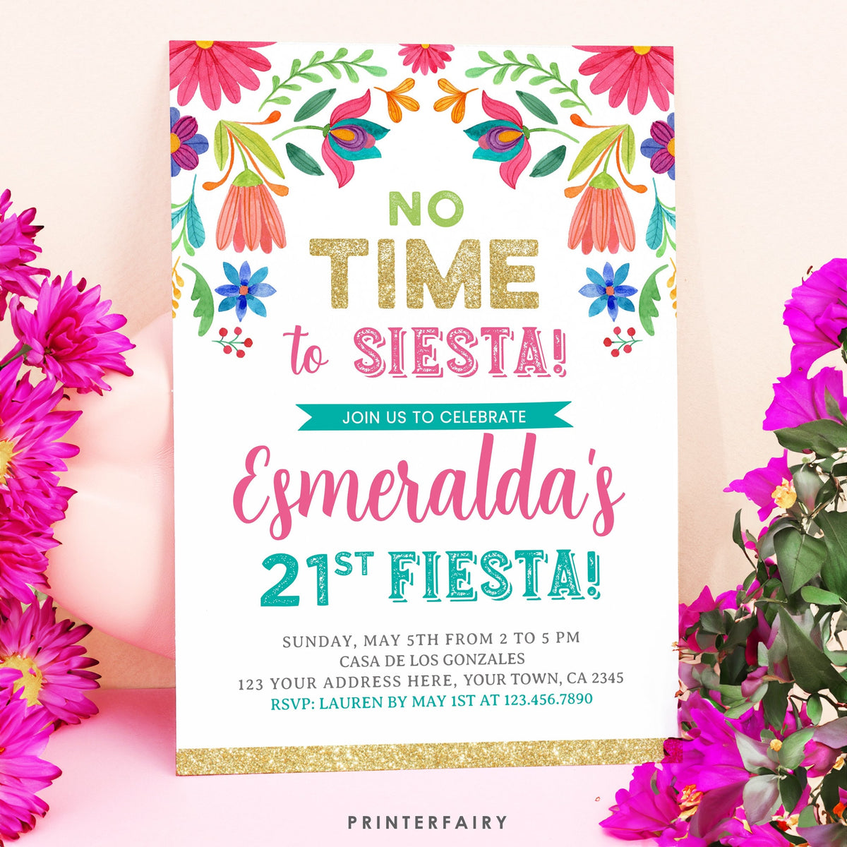 Mexican Floral Fiesta 21st Birthday Invitation (Editable Digital Item)