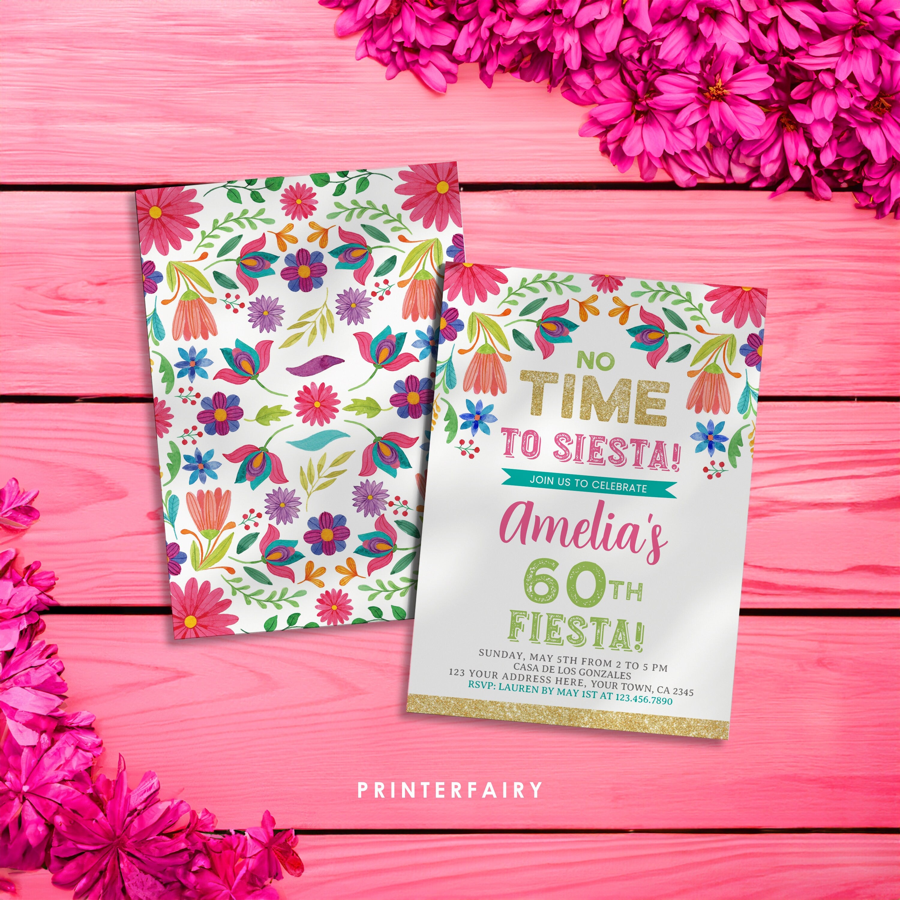 Mexican Floral Fiesta Birthday Invitation, Editable Template (Digital)