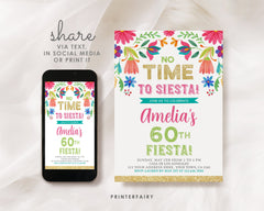 Mexican Floral Fiesta Birthday Invitation, Editable Template (Digital)