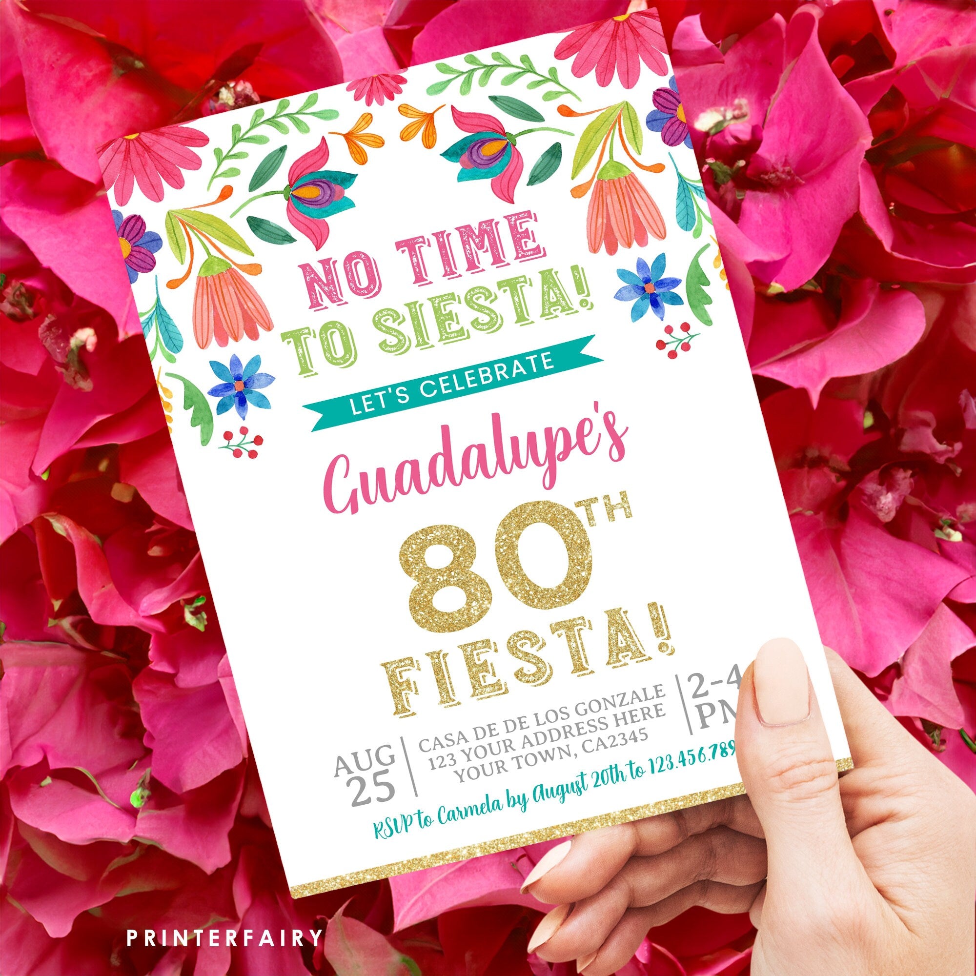 Adult Fiesta Invitation, Mexican Floral Birthday Invite, Editable (Digital Download)