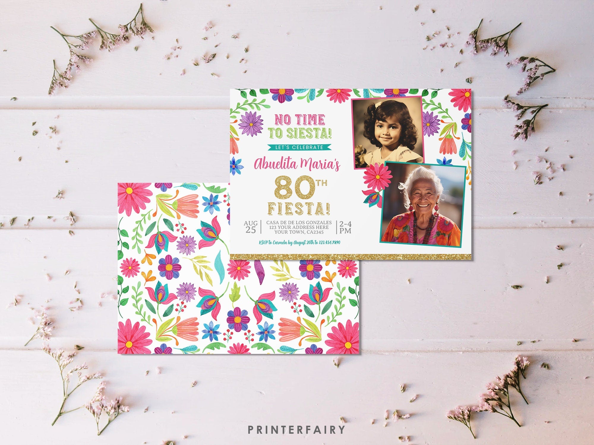 Mexican Floral Fiesta Birthday Invitation with Photo (Editable Digital Item)