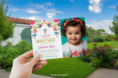 Floral Fiesta Bautizo Invitation with Photo (Digital Download)