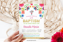 Floral Fiesta Baptism Birthday Invitation, Editable Cinco de Mayo Invite (Digital)