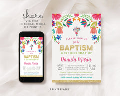 Floral Fiesta Baptism Birthday Invitation, Editable Cinco de Mayo Invite (Digital)