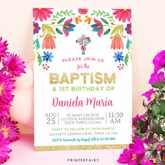 Floral Fiesta Baptism Birthday Invitation, Editable Cinco de Mayo Invite (Digital)