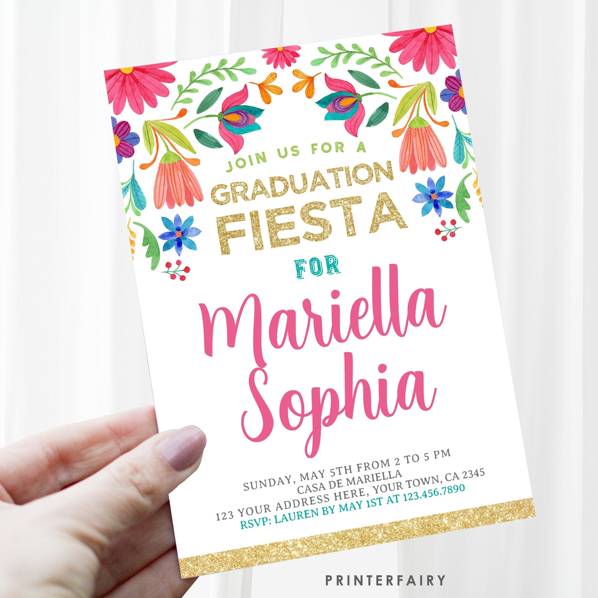 Mexican Fiesta Graduation Invitation, Floral, Editable (Instant Download)