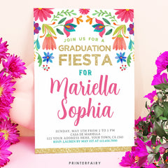 Mexican Fiesta Graduation Invitation, Floral, Editable (Instant Download)