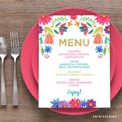 Mexican Fiesta Menu, Editable Floral Party Decoration (Digital Download)